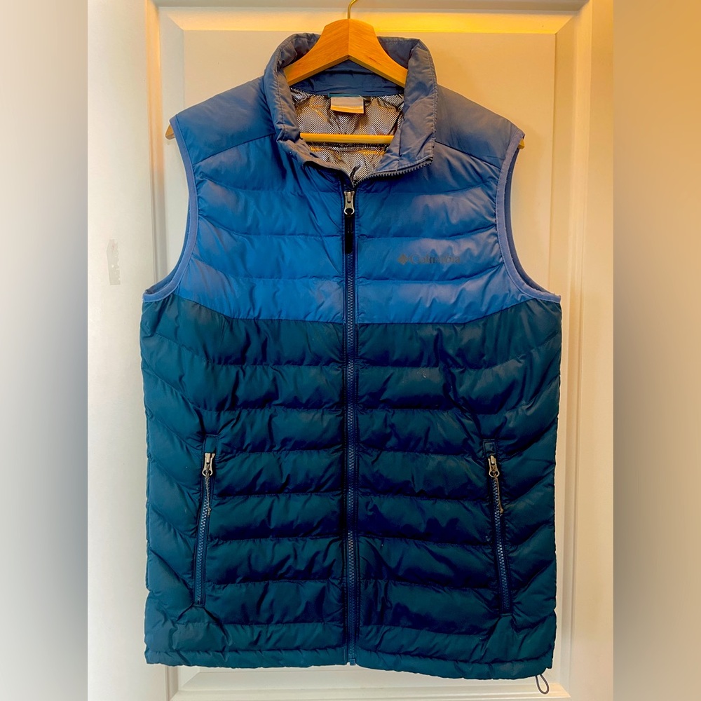 Columbia Omni-Heat Down Vest M | Blue Two-Tone Puffer Vest | Lightweight